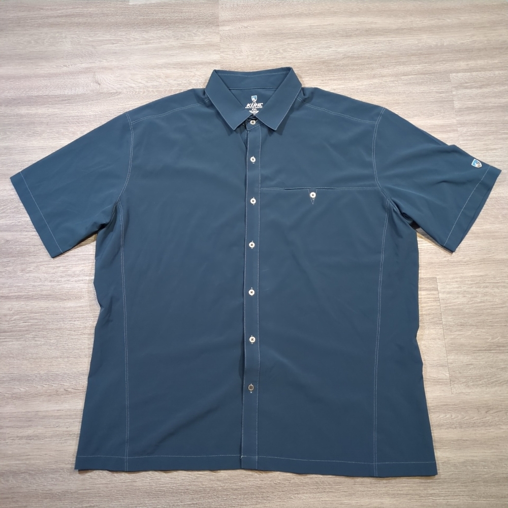 KUHL Men's XXL Tufflex Short Sleeve Button Up Blue Stretch Hiking